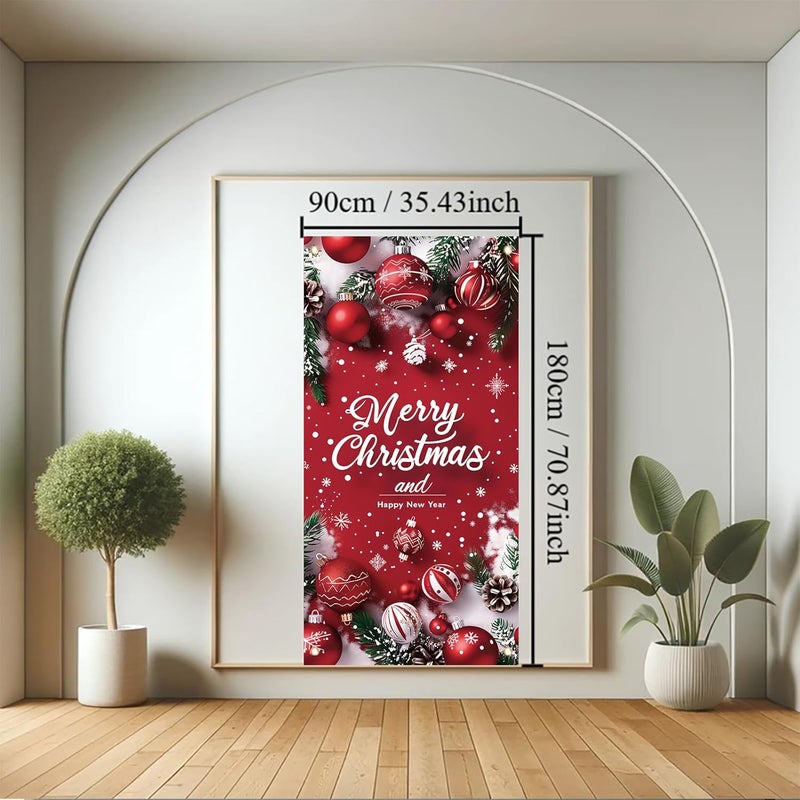 Saoplasa Merry Christmas Door Banner Happy New Year 35x71 Inch Red Christmas Front Door Cover with Snowflakes and Lettering for Xmas Winter Seasonal Holiday Party Porch Wall Hanging New Year Entryway Decoration - Image 5